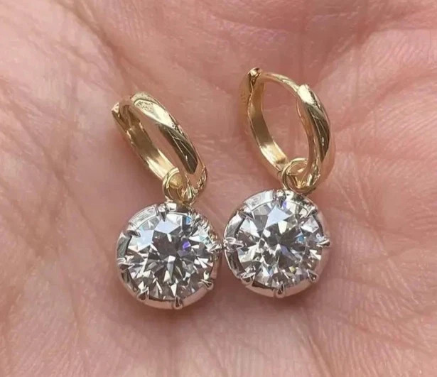 4 CT Round F-VS1 Lab Grown Diamond Women Drop Dangle Earrings 14K Yellow Gold