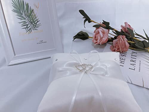 Ring Pillow,Pearls Ring Cushion, Ring Bearer, Ring 1 PACK White Heart Shape