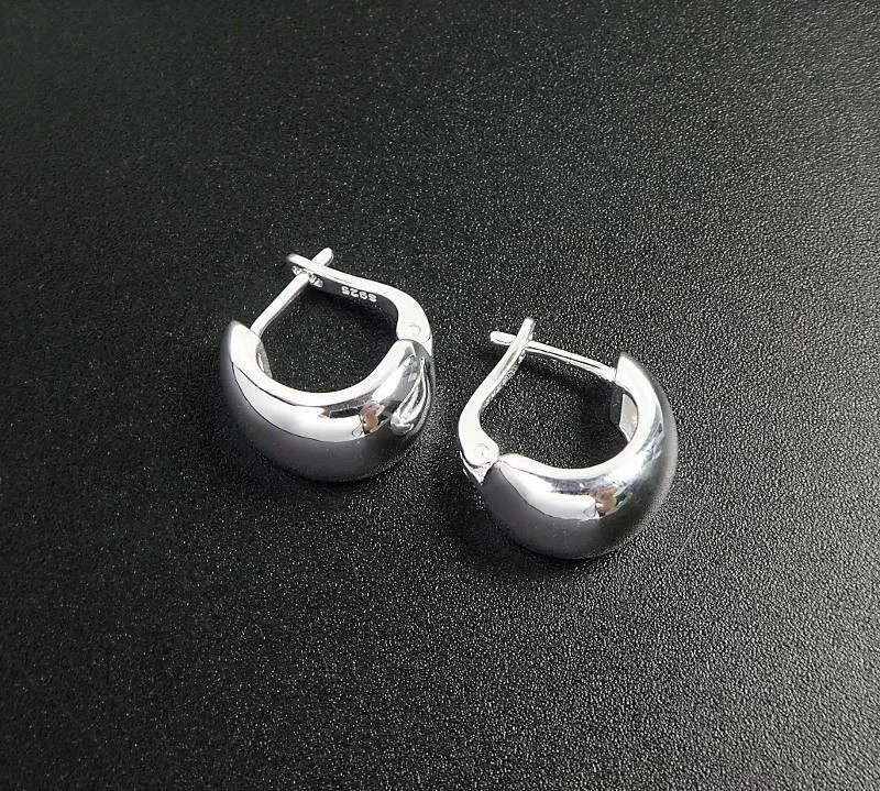 Minimal Chic Polished 925 Sterling Silver Small Wide Dome Huggie Hoop Earrings