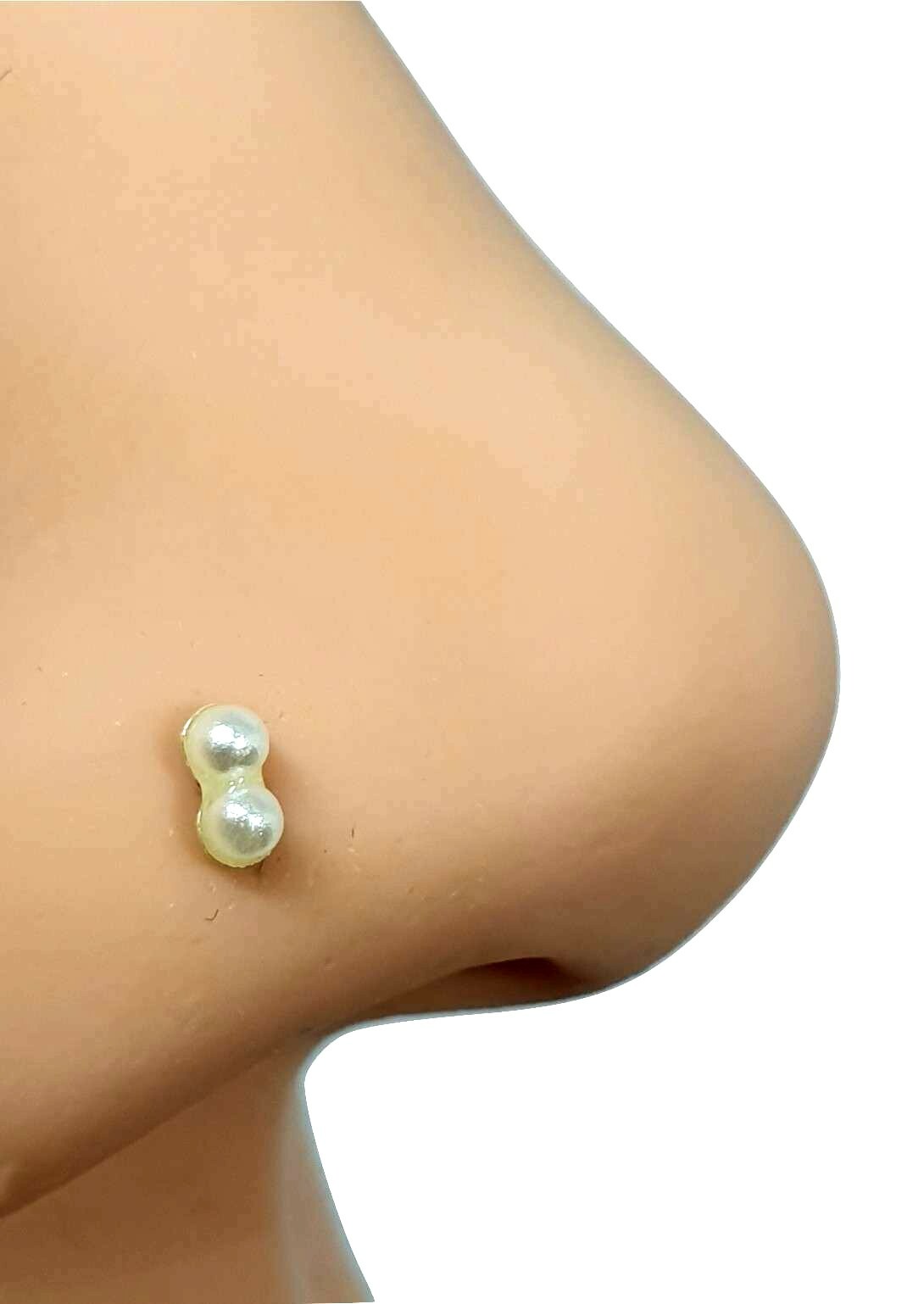 Pearl Nose Stud Double Cultured Twin Pearl Stud 22g (0.6mm) 925 Sterling Silver