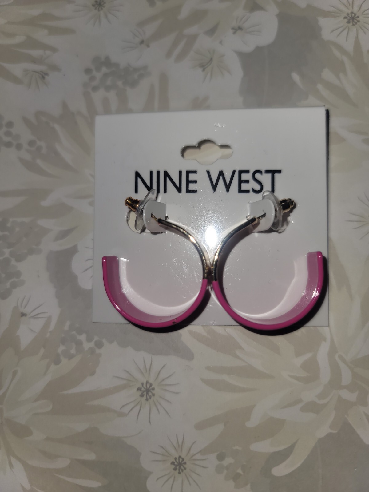 Nine West Gold Tone Pink Enamel Hoop Earrings