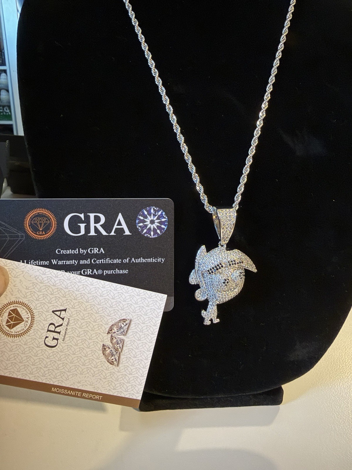 Timmy Turner Pendant – Fully Iced Out Moissanite & 24” Rope Chain