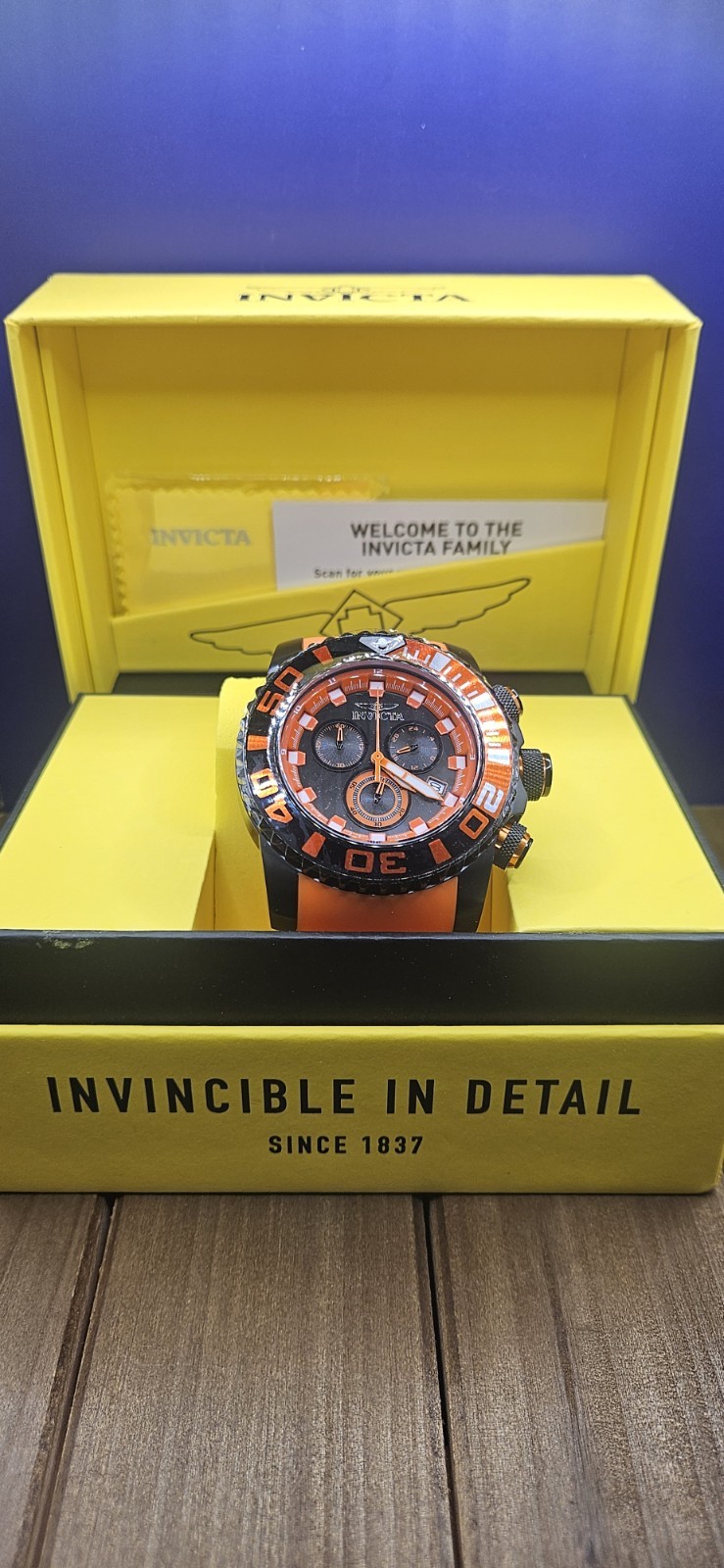 Invicta Men’s Sea Hunter Chronograph Dial Luminous Bezel 52mm Black/Orange Watch