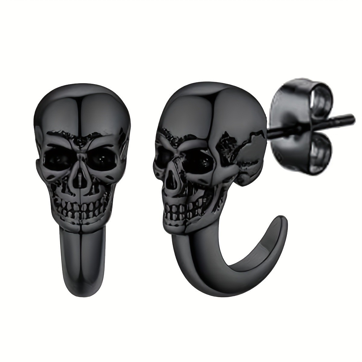 Lion Dance Punk Skull Stud Earrings Eco-Friendly Copper Silver Gold Black