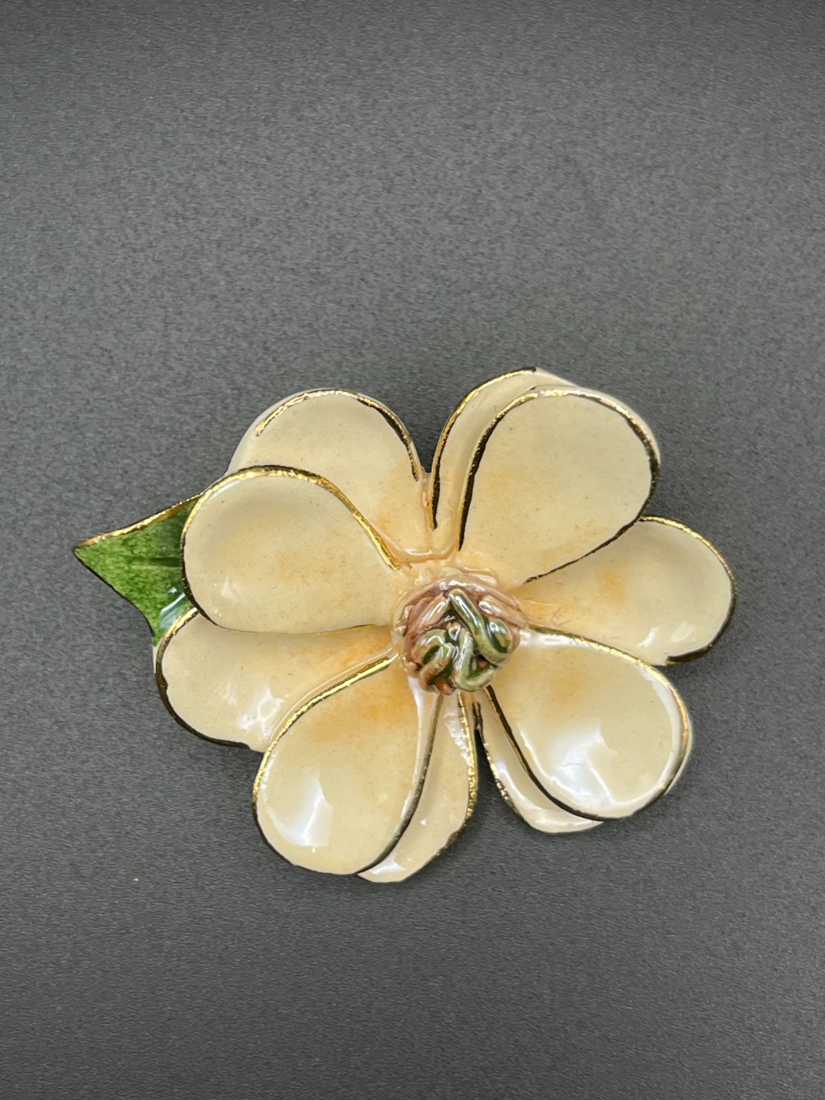 Vintage Ceramic Enamel Dogwood Flower Pin/Brooch