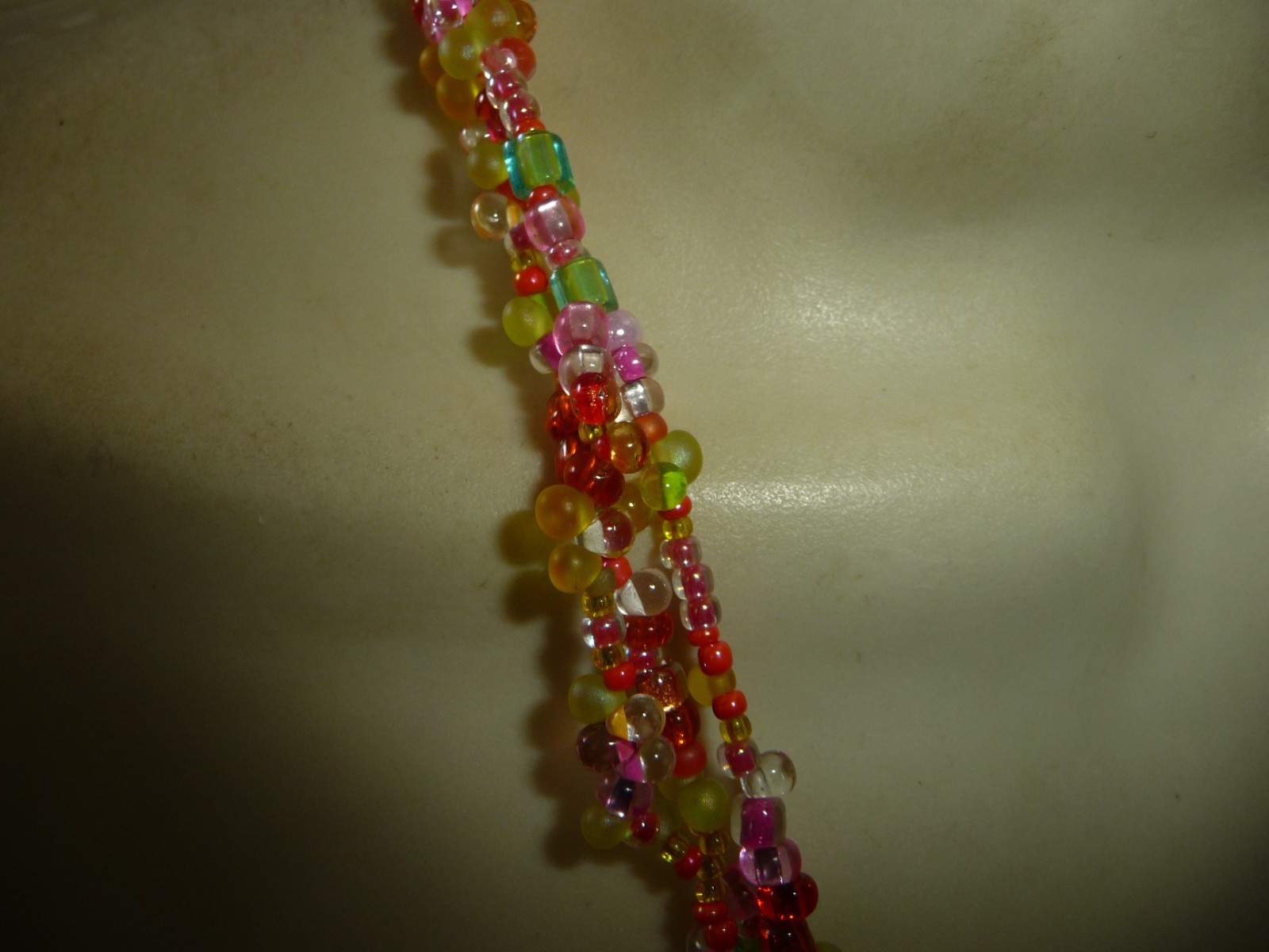 3 STRANDS OF MULTI COLORED GLASS BEAD BIB 10” L BEADS NECKLACE #12/20