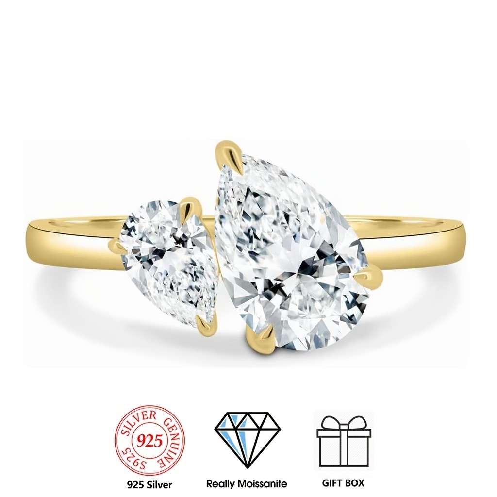 4CT Pear Cut Moissanite Gold Engagement Ring Size 6 7 8 9