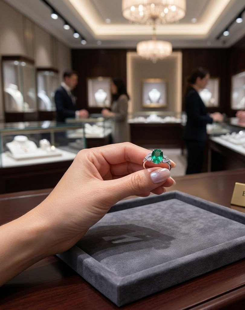 Oval Natural Emerald & Diamond Wedding Gift Ring 14k White Gold (Import Free)