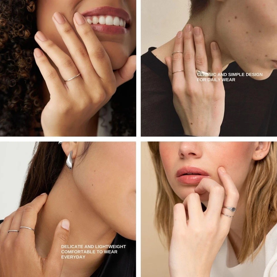 Women Girl 2mm Thin Stackable Ring Stainless Steel Plain Band Gift Size 6-10 USA
