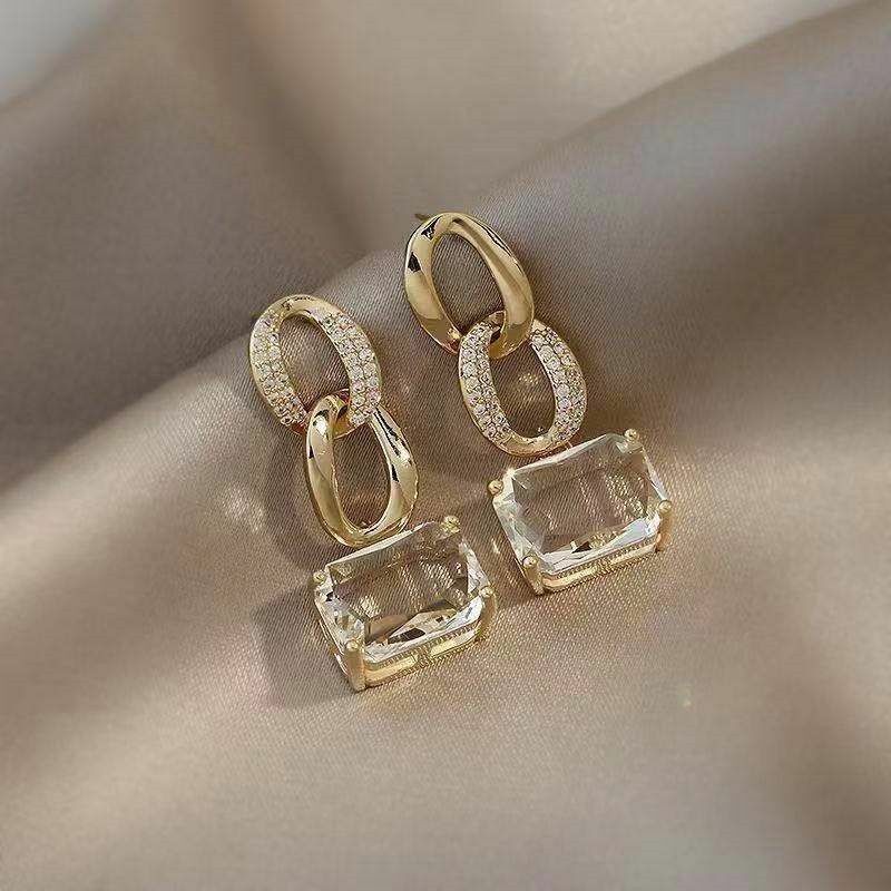 Retro chain geometric shape gold earrings Personality trend women jewelry