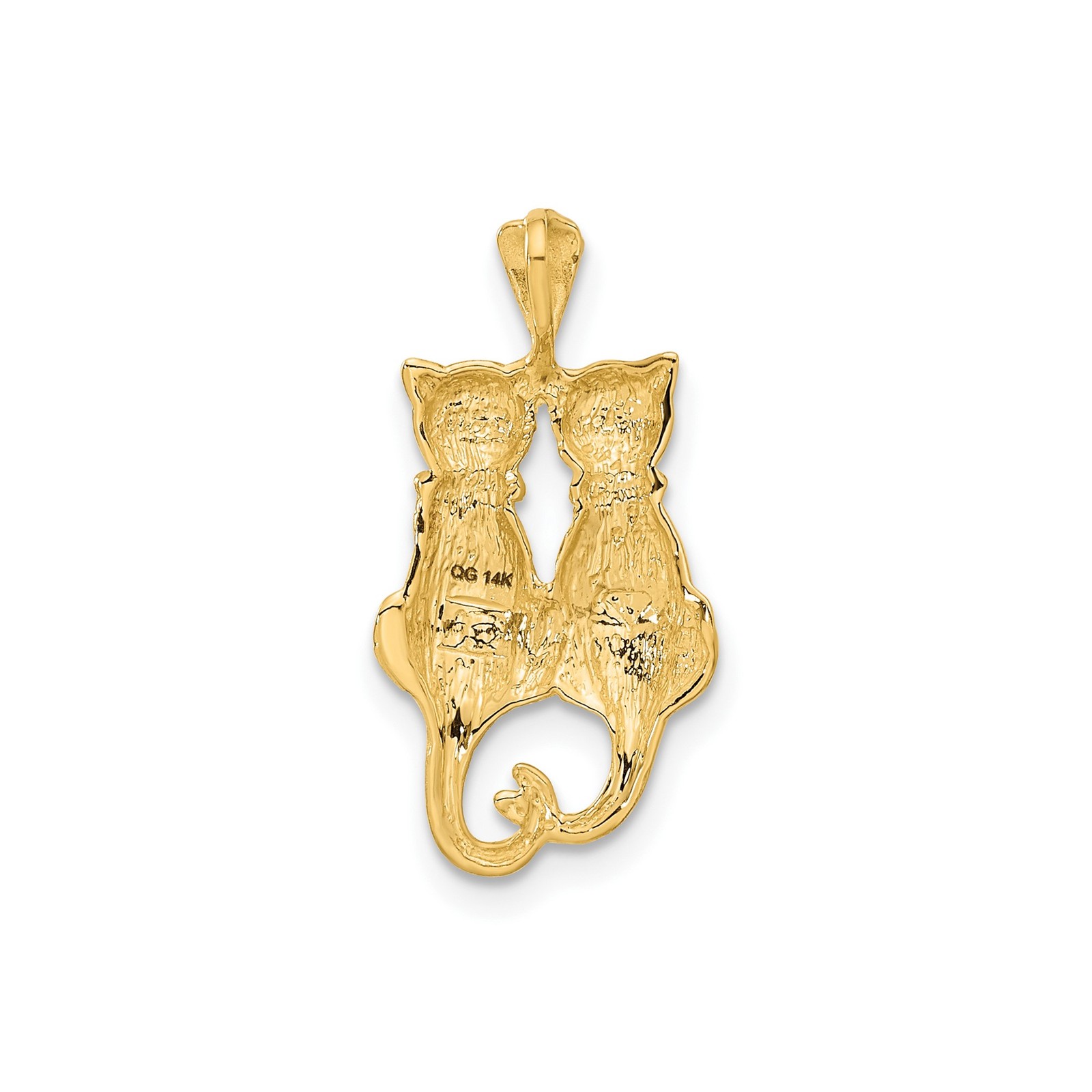 14k Yellow Gold Solid Cat Pendant Entwined Tails Charm 24mm x 12mm