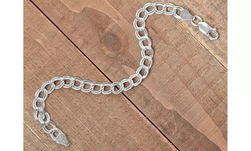 925 Sterling Silver 9MM Double Link Charm Bracelet Chain For Men and Women -7.5″