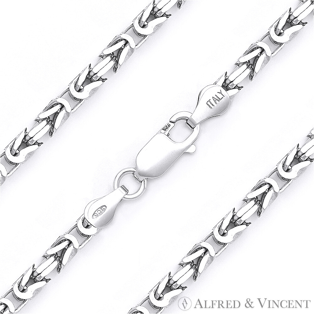 925 Italy Sterling Silver 2.7mm Byzantine Link Italian Chain Necklace w/ Rhodium