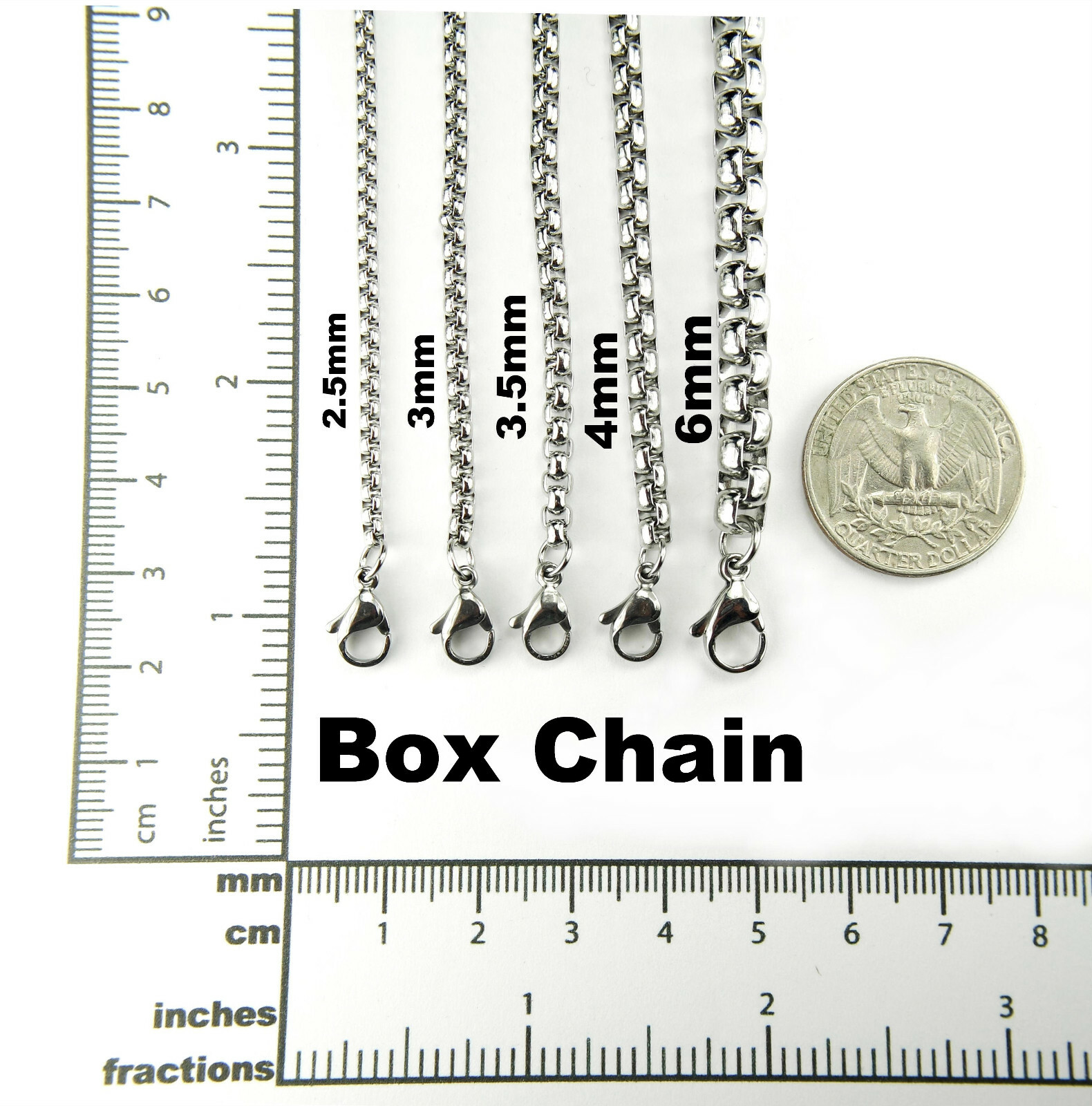 Box Chain Necklace Pure 304 Stainless Steel, Any long Short or Custom Length