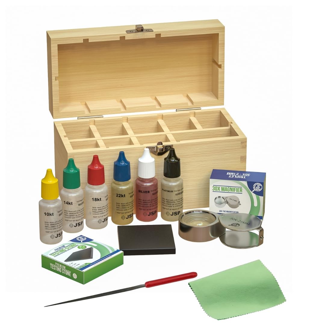 GTE Precious Metal Jewelry Testing Kit Gold Silver Platinum Test Acids Wooden…