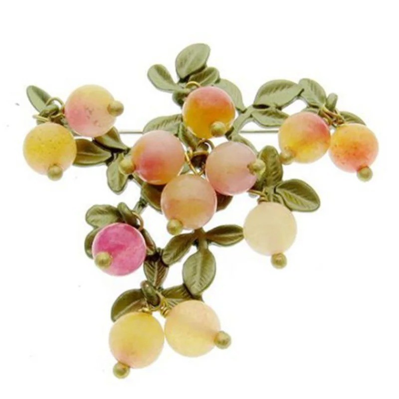Elegant Green Cranberry Brooch Metal Pin Pearl Plant Leaf Accessories Jewelry