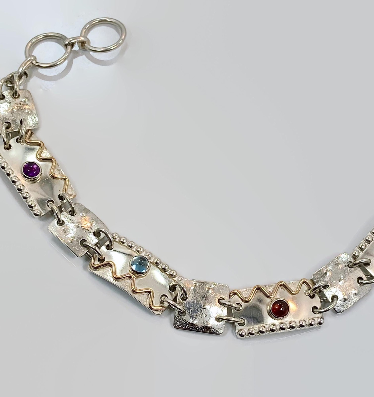 Sterling Silver Bracele Brass Tourmaline Peridot Contemporary Artisan
