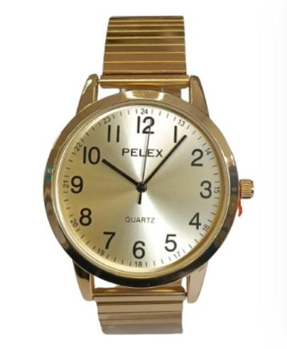 Men’s Wrist Watch Large Gold Dial Gold Tone Bracelet Splash Proof Quartz Big XL