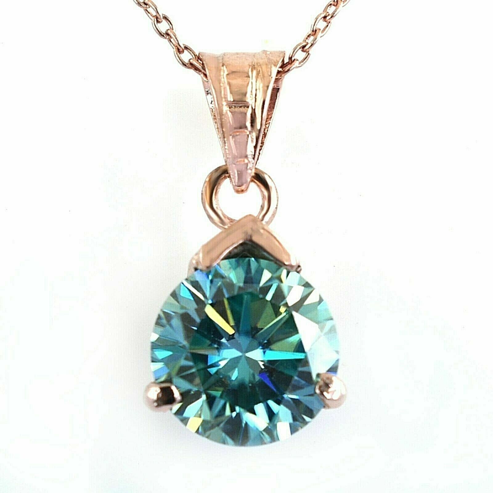 5 Ct Blue Treated Diamond Pendant In 925 Sterling Silver With Rose Gold Finish !