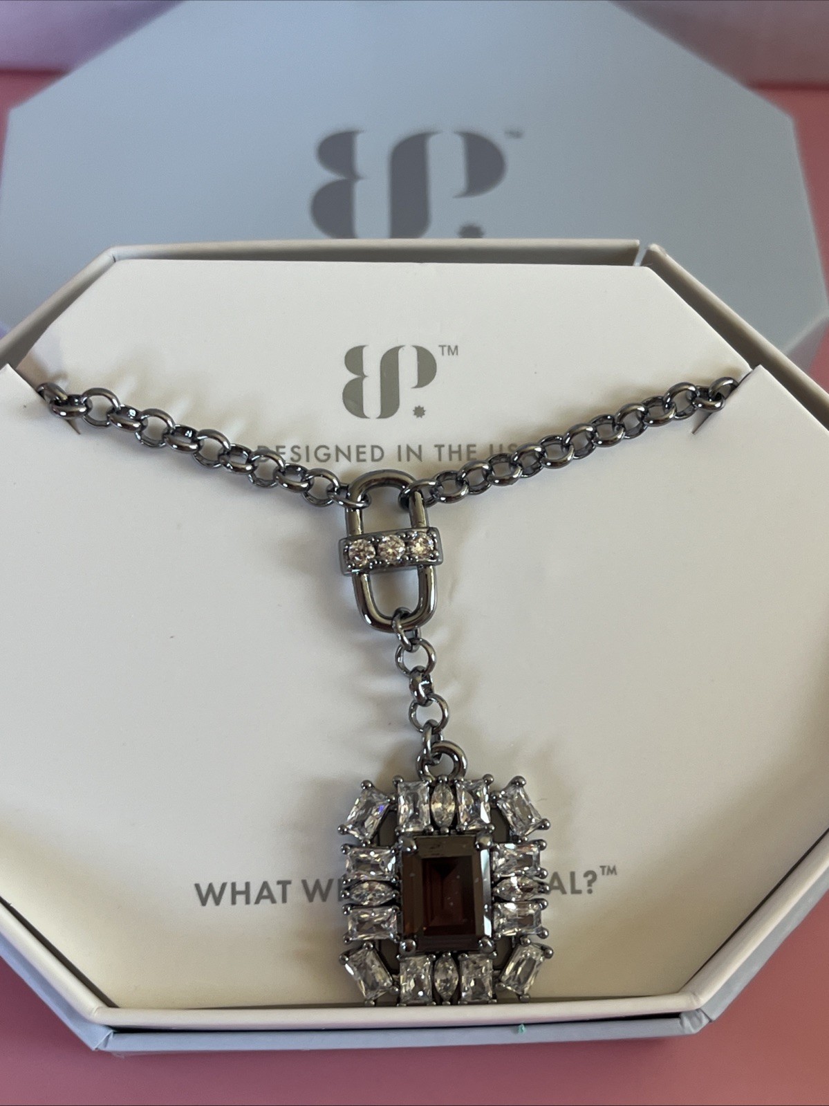 Bomb Party Necklace NK87543 ‘Crowned Yours’ Brown Tourmaline CZ Hematite Plating