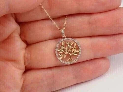 1Ct Round Lab Created Diamond Tree Shape Women’s Pendant 14K Yellow Gold Plated