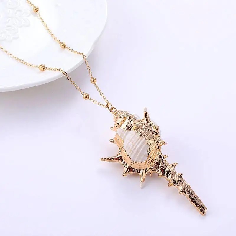 Murex Sea Shell Pendant Necklace Gold Mermaid Beach Nautical Boho Jewelry