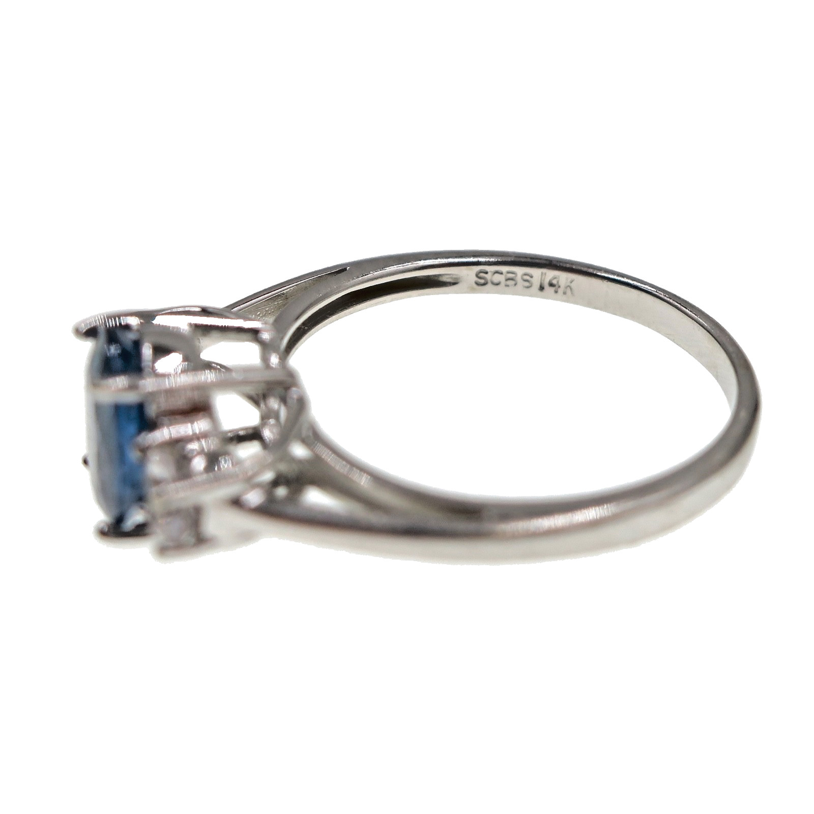 Petite 14k Solid White Gold Natural White an Blue Sapphire 3-Stone Ring Sz 4.75