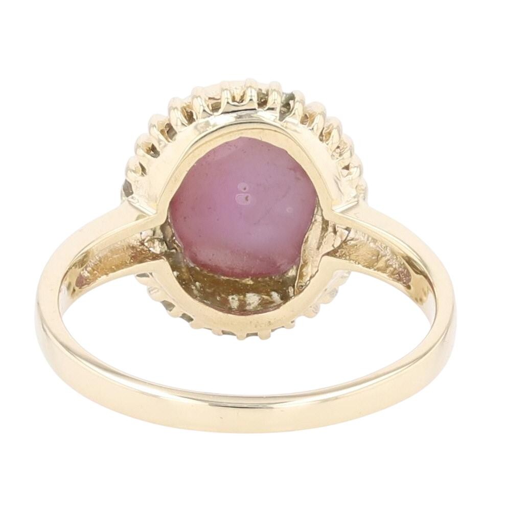 4.03ct Lab-Created Oval Cabochon Pink Star Sapphire Ring 14k Yellow Gold Size 6