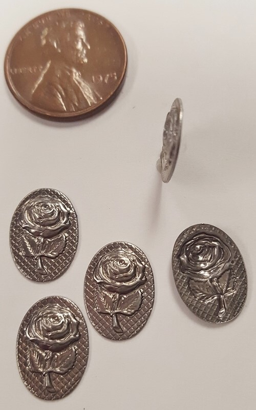 12 VINTAGE STEEL ROSE FLOWER CAMEO 14x10mm. SILVER METAL STAMPING FINDINGS N13