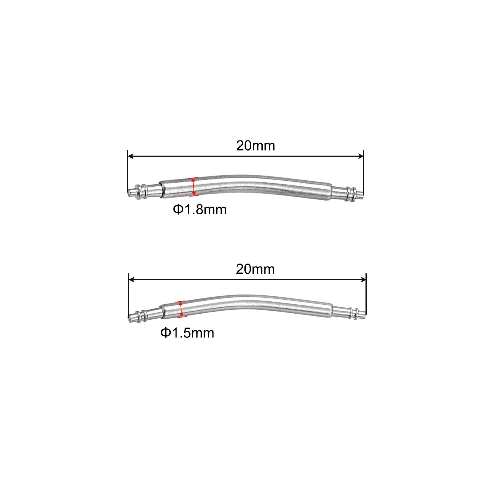 20mm Curved Spring Bar Pins 1.5mm 1.8mm Dia Metal Watch Band Link Pin 20pcs