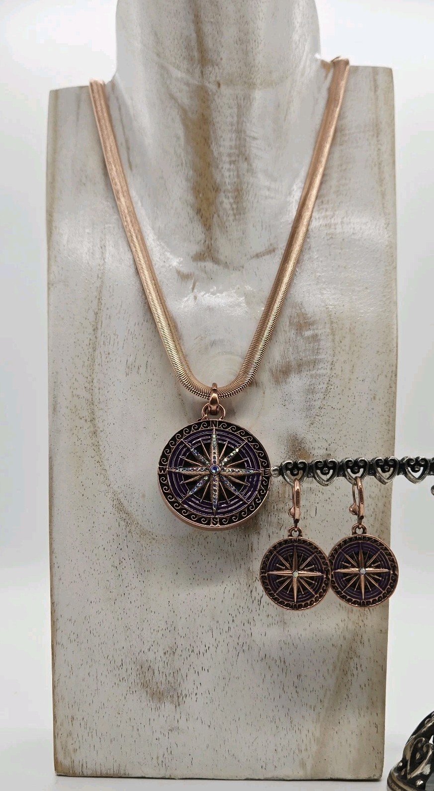 Kirks Folly Mystic Iridis Seaview Moon Compass Pendant Earrings Necklace 3pc set