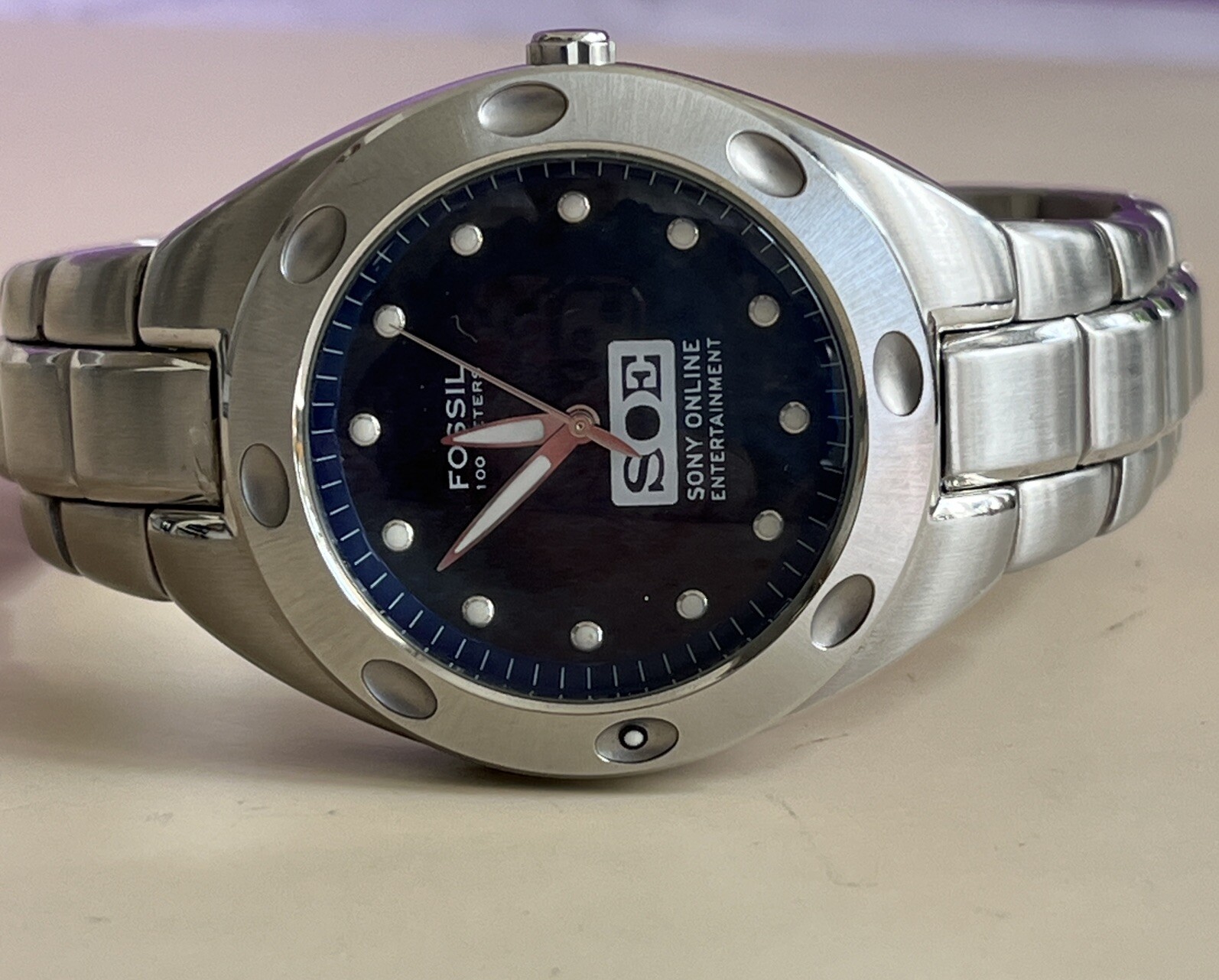 Fossil Men’s Blue 100 MPR-5098 Japan Movt StSteel Wrist Watch SOL-New Battery
