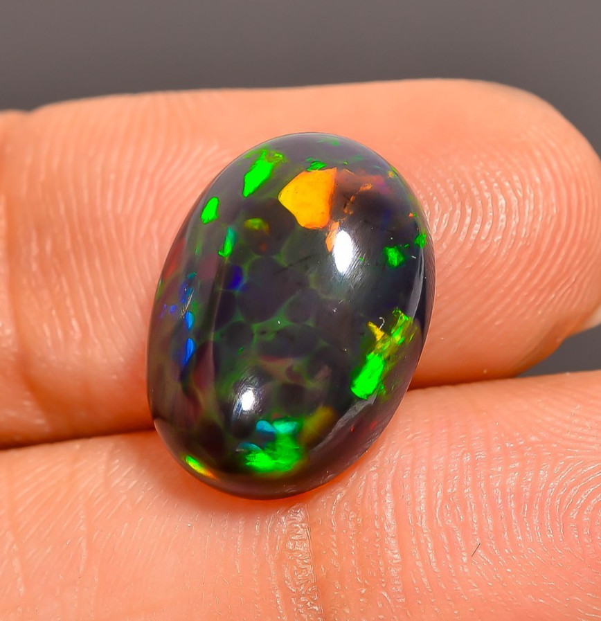 Natural Black Ethiopian Opal Oval Shape Cabochon Loose Gemstone 4.5 Ct 14X11X5mm