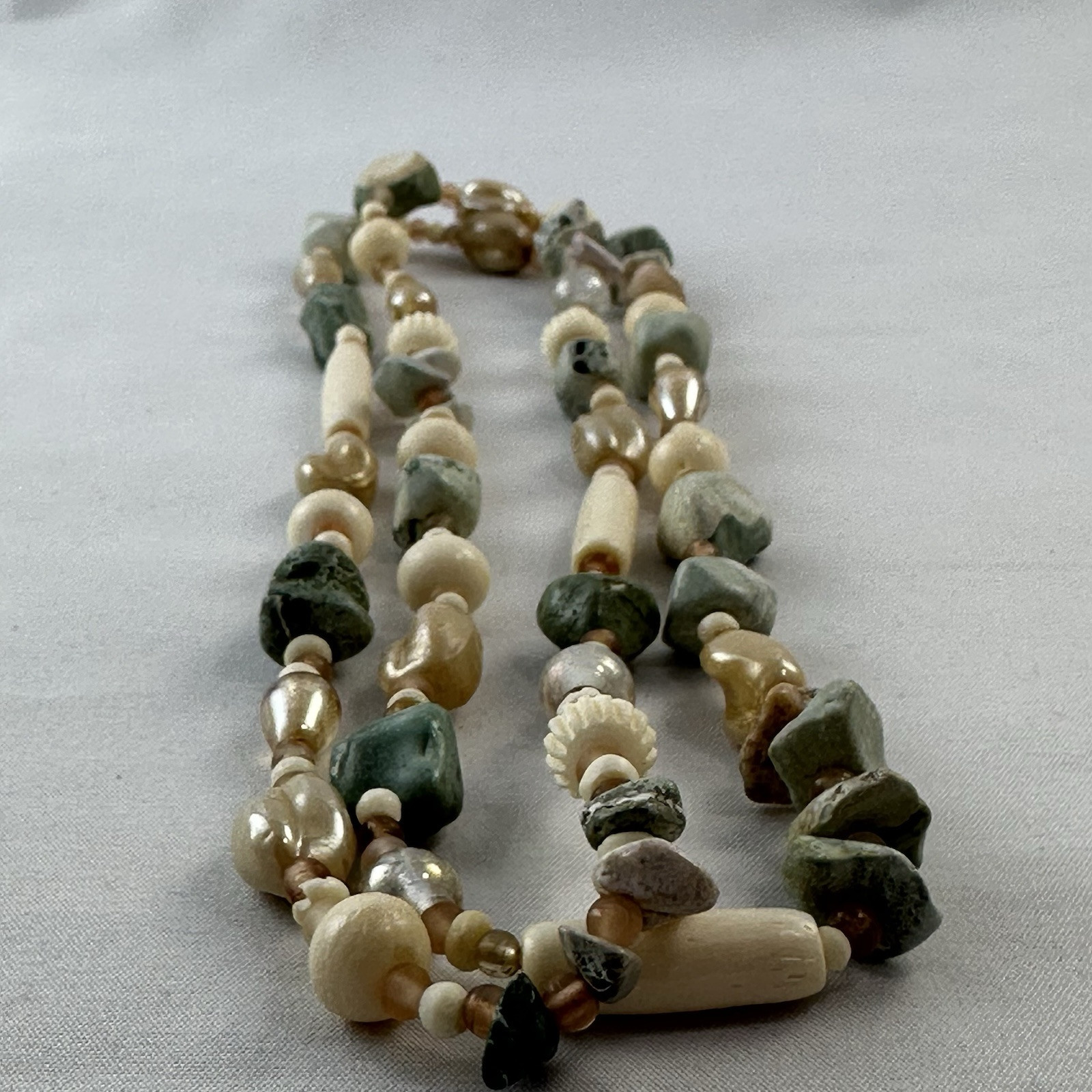 Vintage 40″ Long Stone Bone Beaded Necklace
