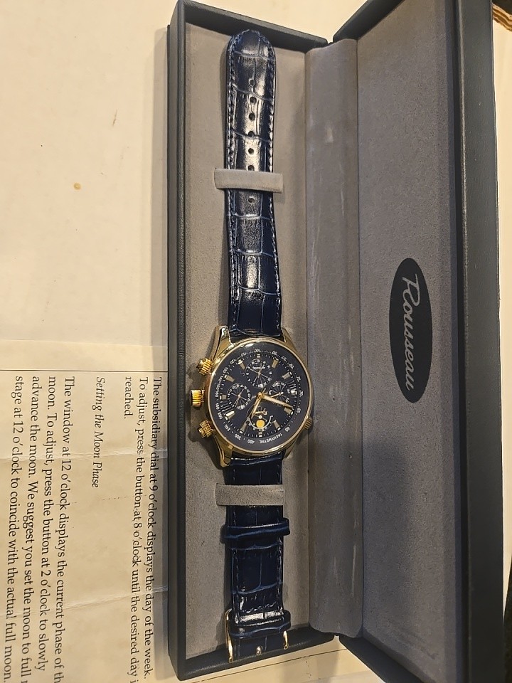 Rousseau 610004-1372 Mens Watch Blue Dial And Strap Automatic Movement Hs2115