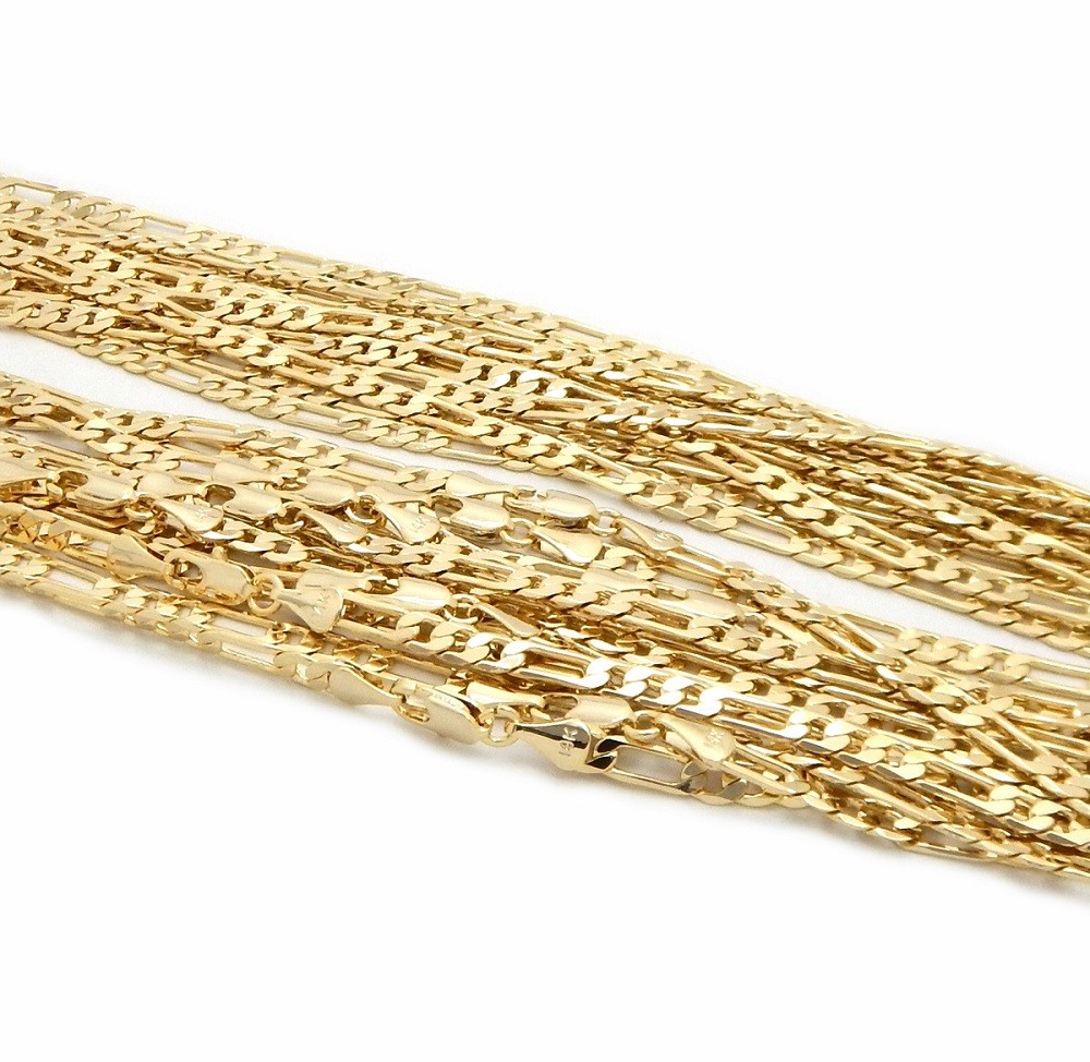 4mm 12 Piece Italian Figaro link Chain 16 18 20 24 30″ 14k Gold Plated Wholesale