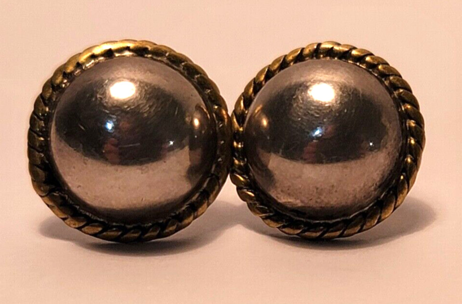 Stamped 925 Sterling Silver Vintage Button Earrings Signed Handmade Taxco Mexico