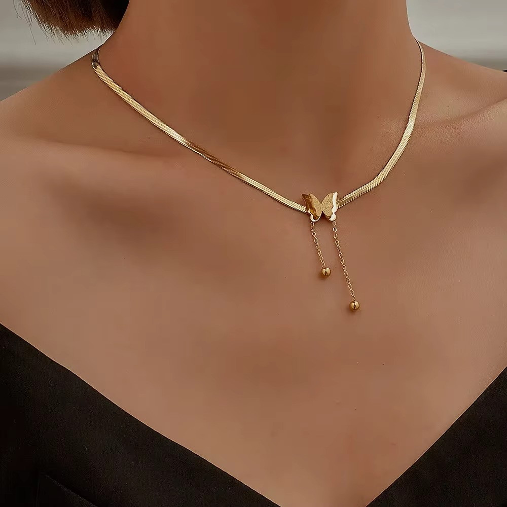 Vintage Butterfly Necklace Gold Stainless Steel Choker for Women