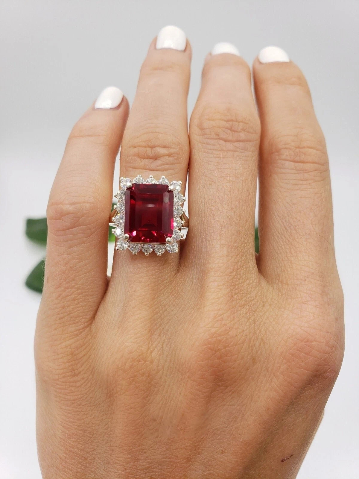 6.80 Ct Emerald Cut Natural Ruby & Diamond Wedding Ring 14K White Gold Sz 7