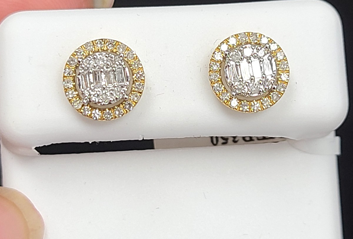 DEAL! 0.40CTW NATURAL ROUND BAGUETTES DIAMOND CLUSTER STUDS EARRINGS 8.7MM