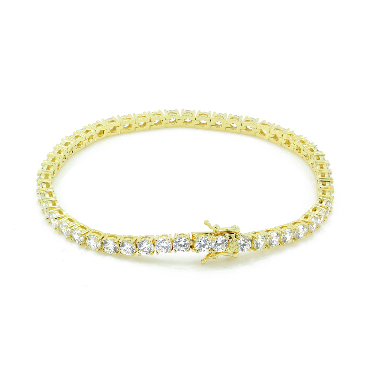 3mm 1 Row Real 925 Sterling Silver 14K Gold Plated Tennis Necklace ANTI TARNISH
