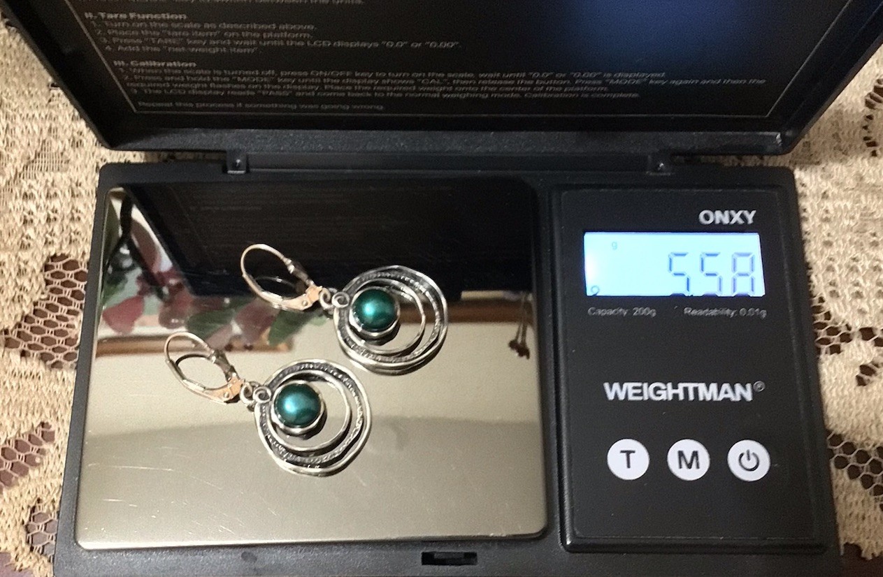 PZ ISRAEL 925 Sterling Silver Cultured Teal Pearl Triple-Circle Earrings 5g EUC