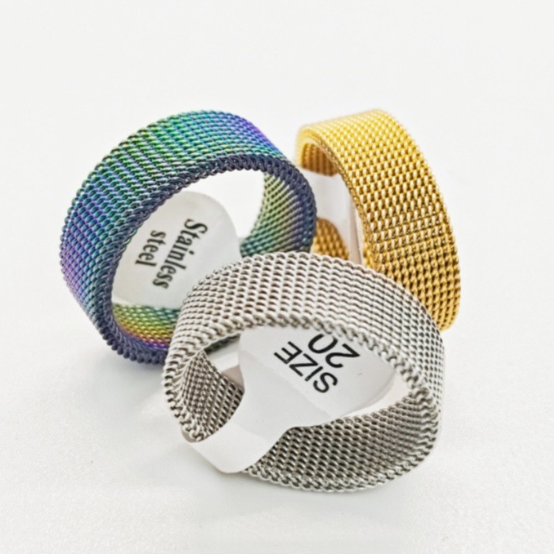 36Pcs 8mm Stainless Steel Mesh Rings 3 Color Mixed Flexible Woven Unisex Jewelry