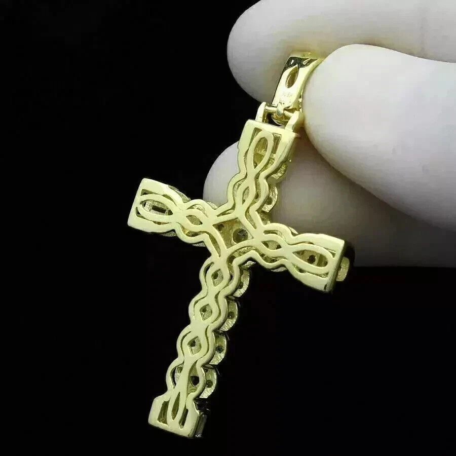 3Ct Round Lab-Created Diamond Baguette Cut Cross Pendant 14K Yellow Gold Plated