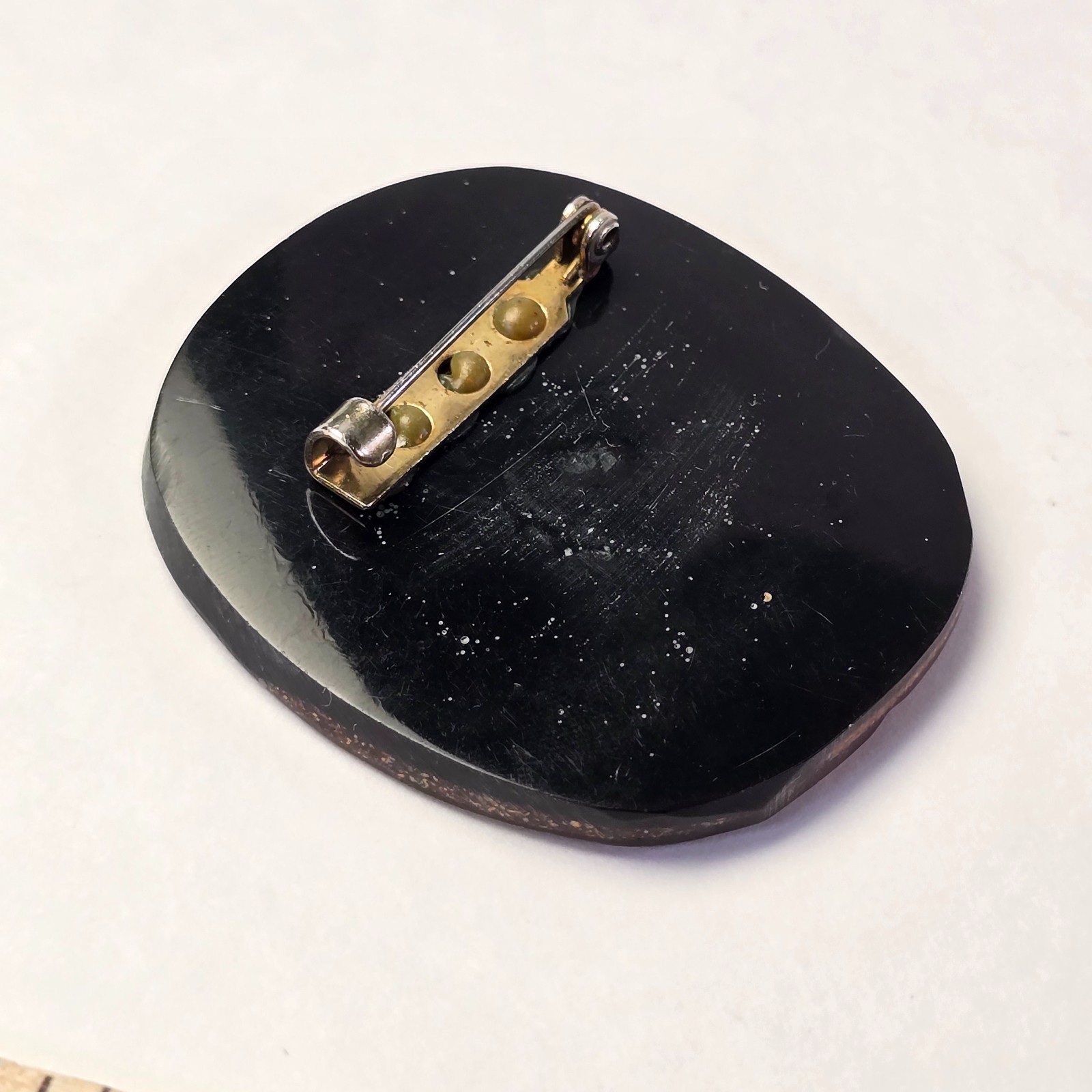 Vintage 80s Abstract Geometric Inlay Brooch Copper Line Resin Stone Southwest