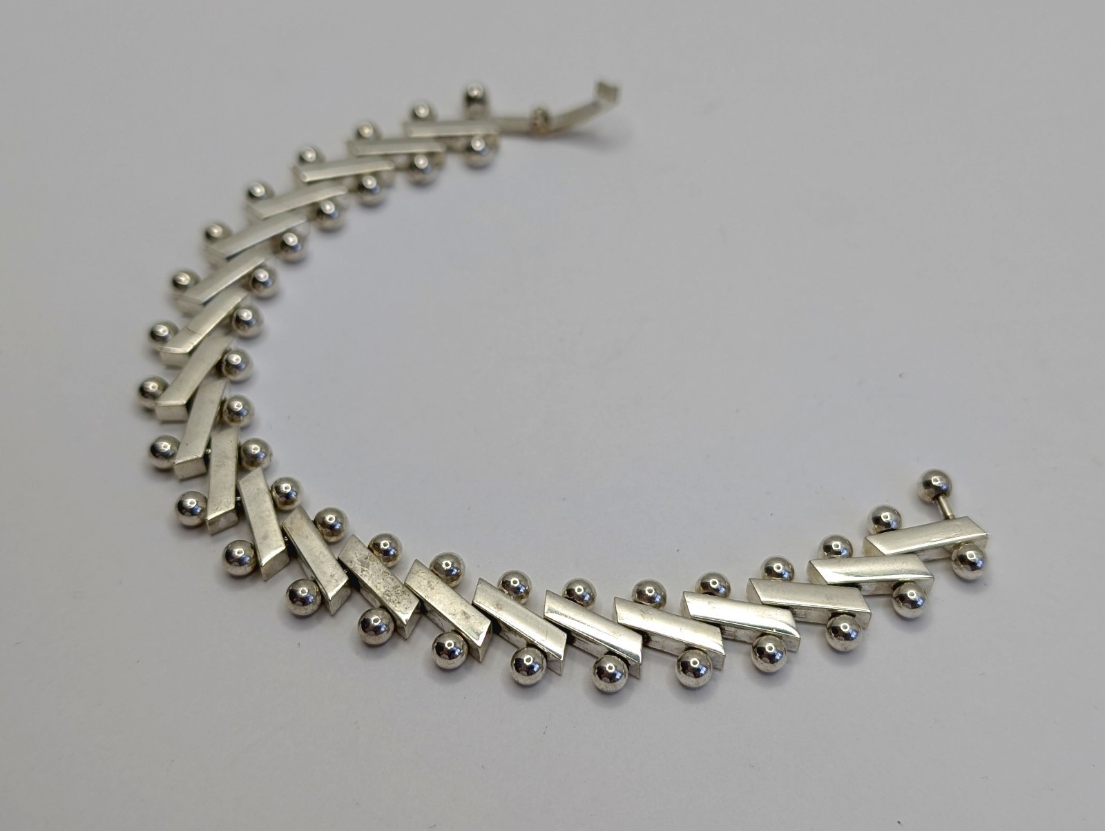 OOAK Vtg Sterling Silver Modernist DNA Articulated Chain Bracelet – 7 1/4″, 34g