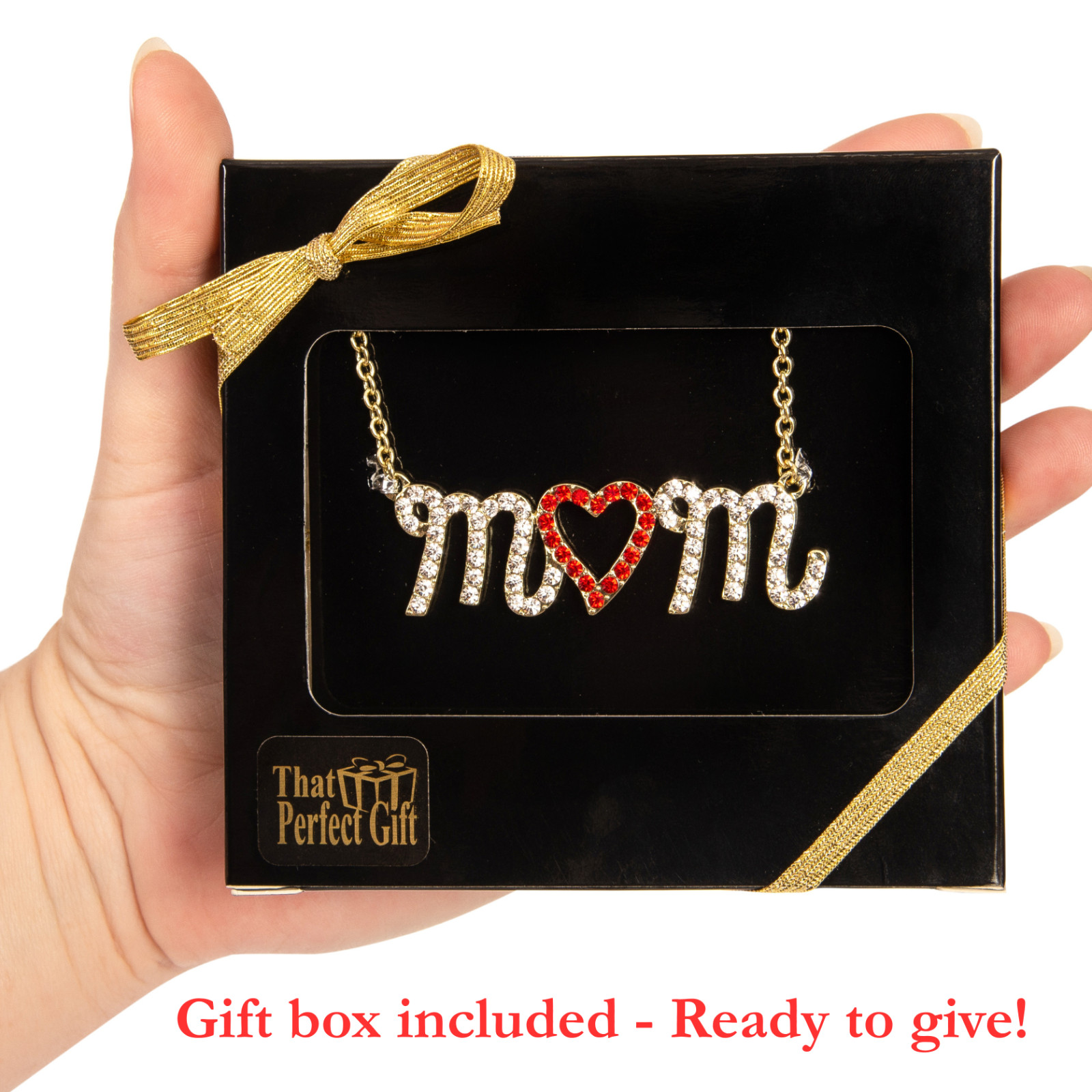 Mom Heart Pendant Necklace in Gift Box – Silver Mom Jewelry Christmas Gift