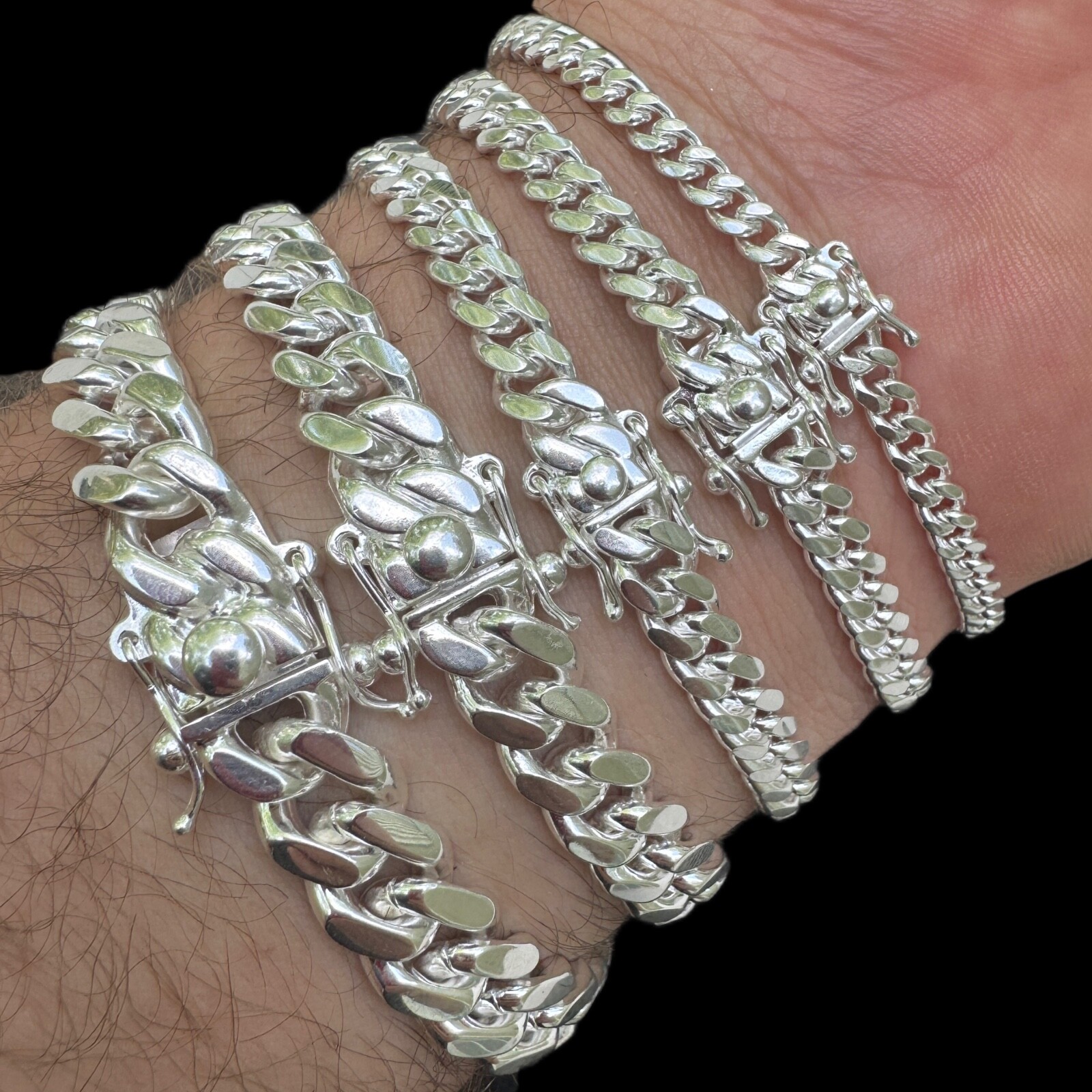 Real Miami Cuban Link Bracelet Solid 925 Sterling Silver Box Clasp ITALY 4-10mm