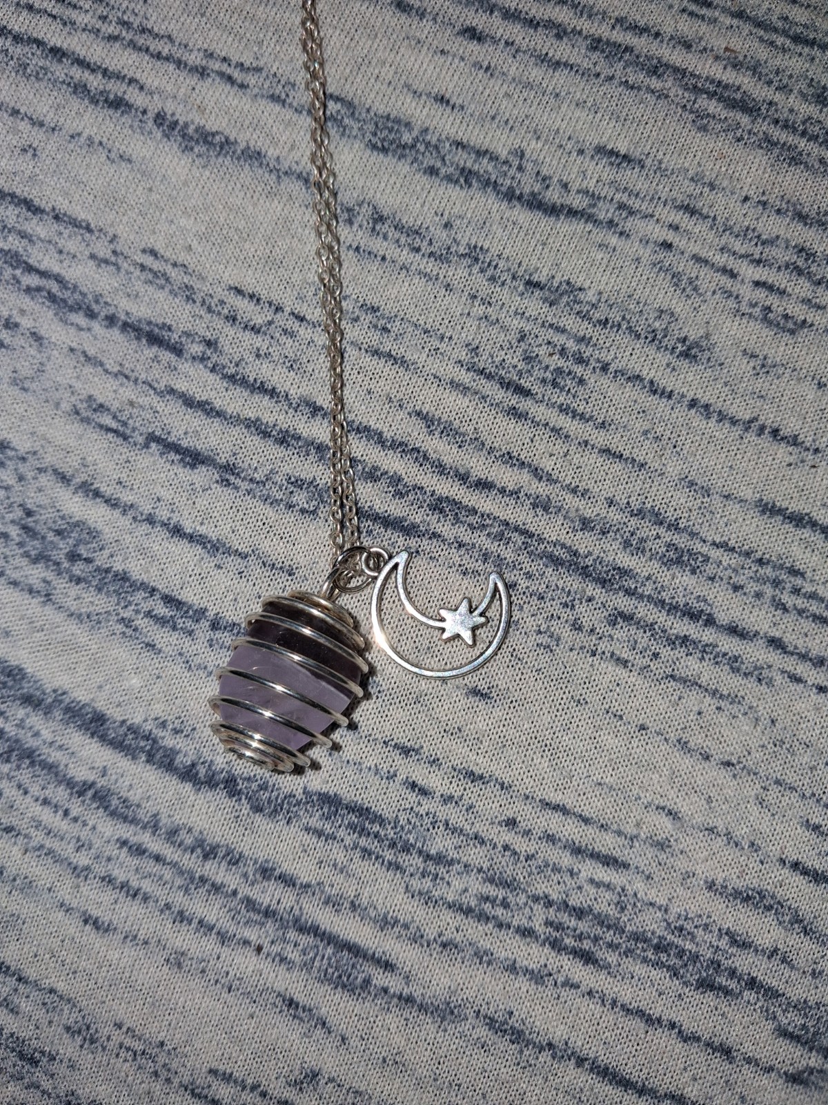 .925 Sterling Silver Chain Necklace Celestial Moon Star Rose Quartz Crystal Cage