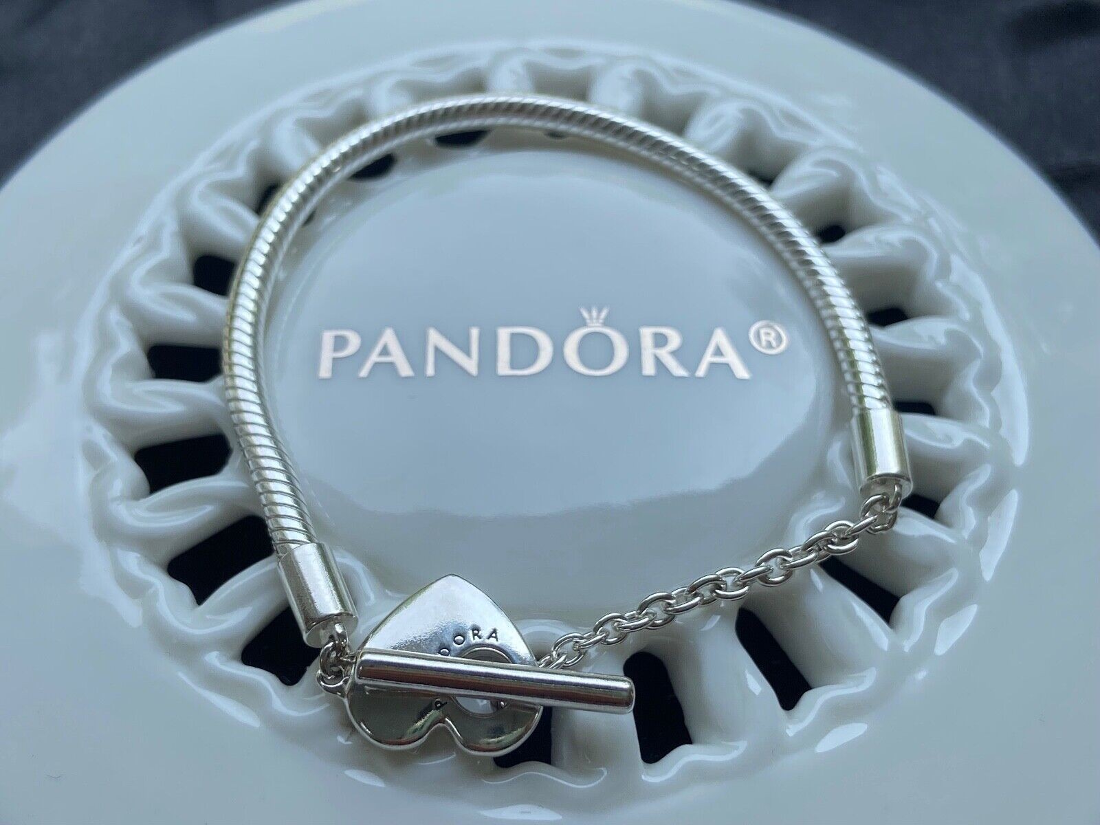 Authentic Pandora Heart T-Bar Snake Chain Bracelet #599285C00